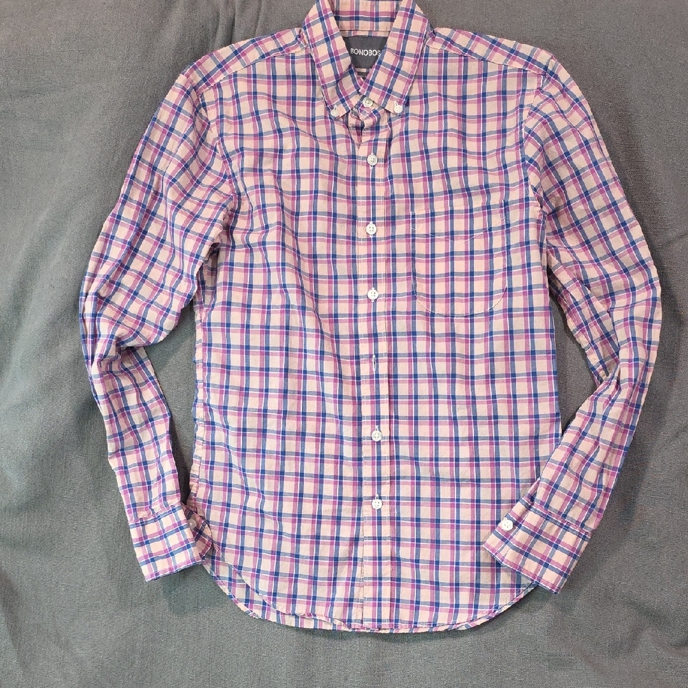 Bonobos Tailored Slim Fit Short Plaid Button-Down Shirt Sz XS